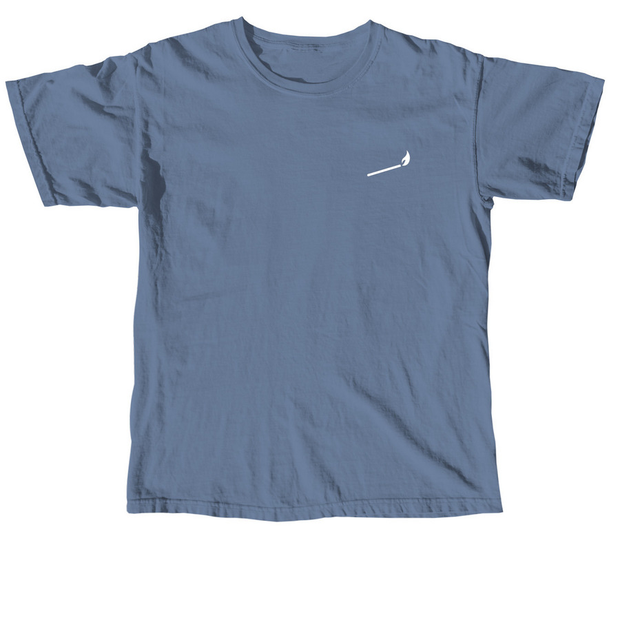 Front view — small match icon on chest