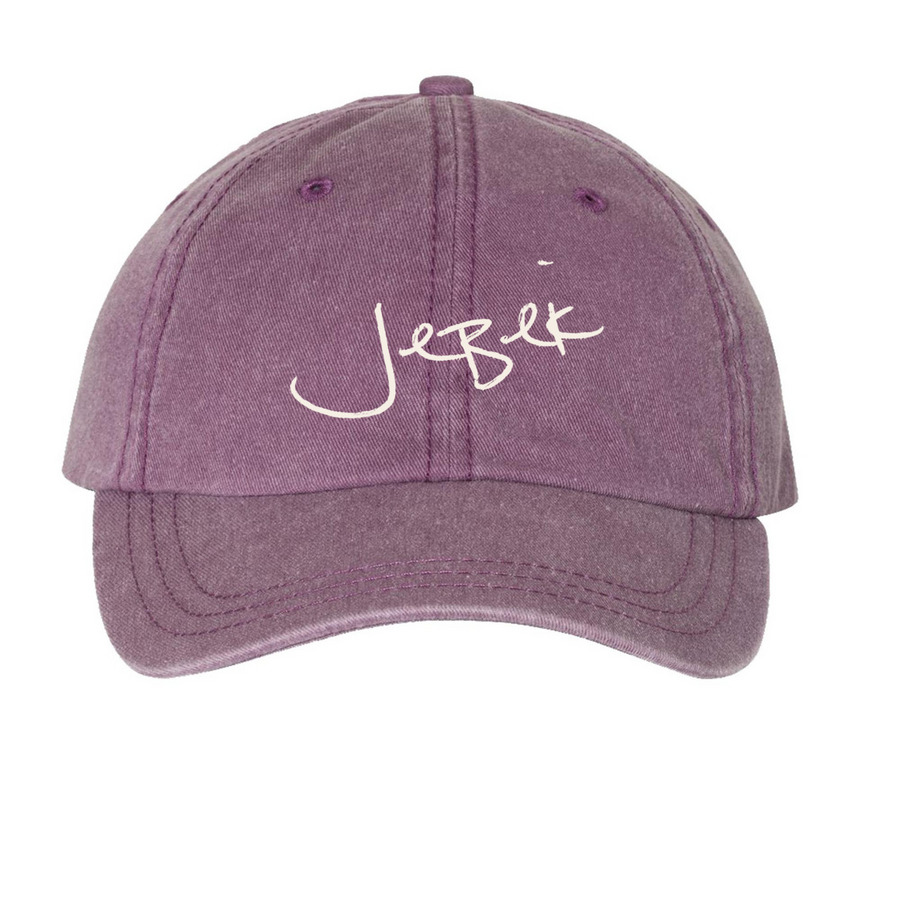 Signature Hat — Wine pigment-dye dad hat with cream JeBk signature